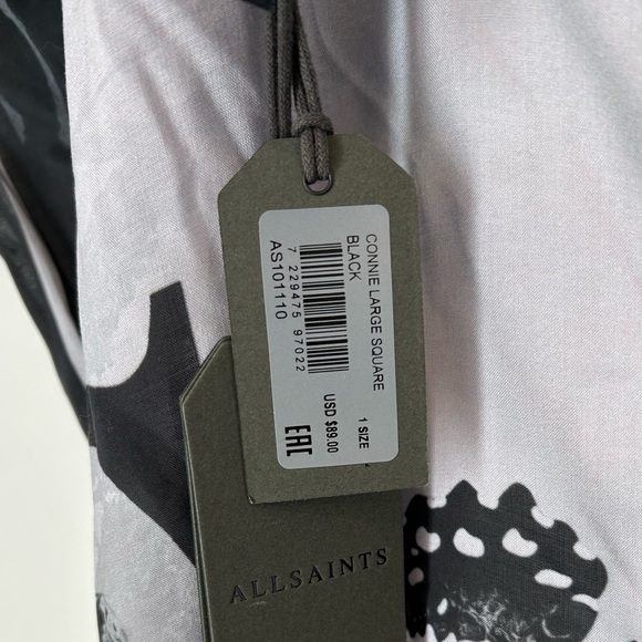 NWT All Saints Connie Large Square Black Scarf - Picture 2 of 2